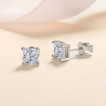 1ct Princess Cut Moissanite Earrings for Women S925 Sterling Silver with Gold Plated Ear Studs Wedding Party Fine Jewelry