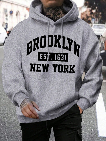 Beooklyn Est 1631 New York Printed Hooded Men Fleece Warm Big Size Hoodies Fashion fur-liner Hoodie Fashion Casual S-XXL Tops