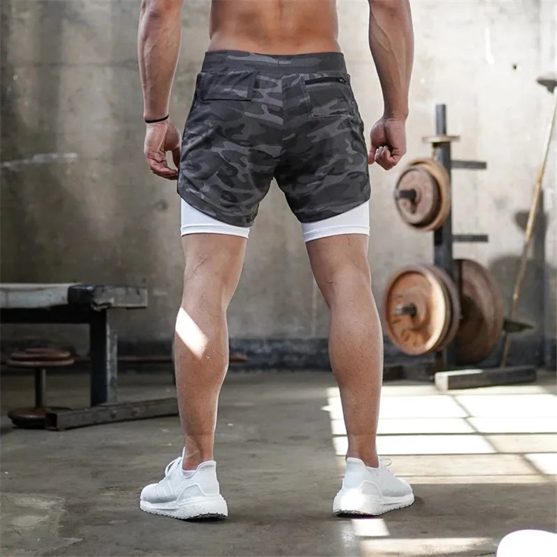 Running Shorts Men 2 In 1 Double-deck Quick Dry GYM Sport Shorts Fitness Jogging