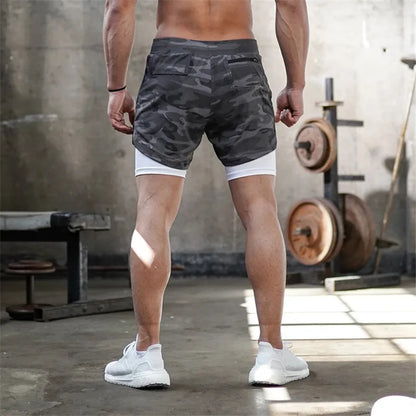 Running Shorts Men 2 In 1 Double-deck Quick Dry GYM Sport Shorts Fitness Jogging