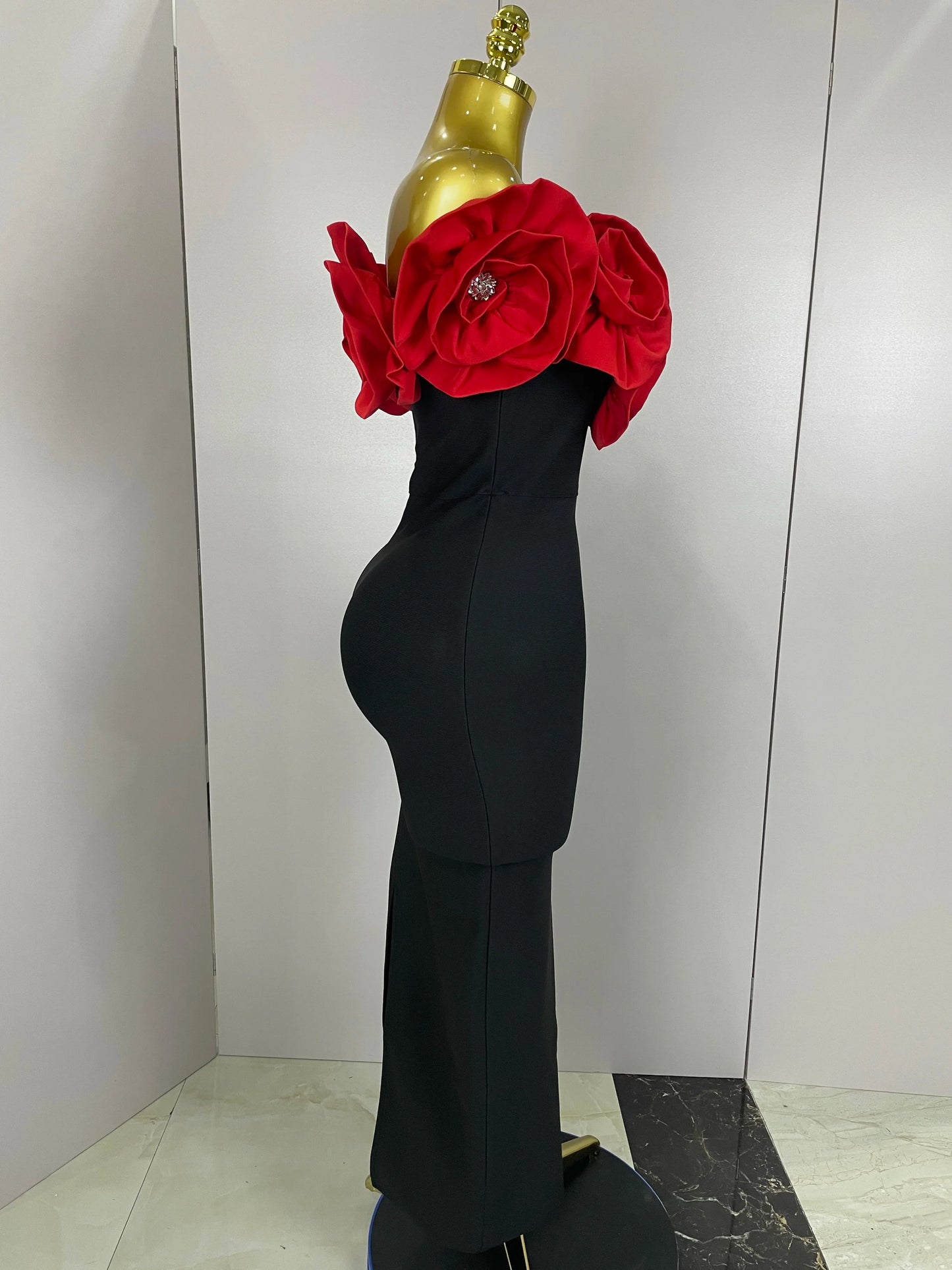Red Flowers Sexy Off The Shoulder Ankle Lenght Bandage Dress Woman Birthday Party Vestido Wedding Party Outfit