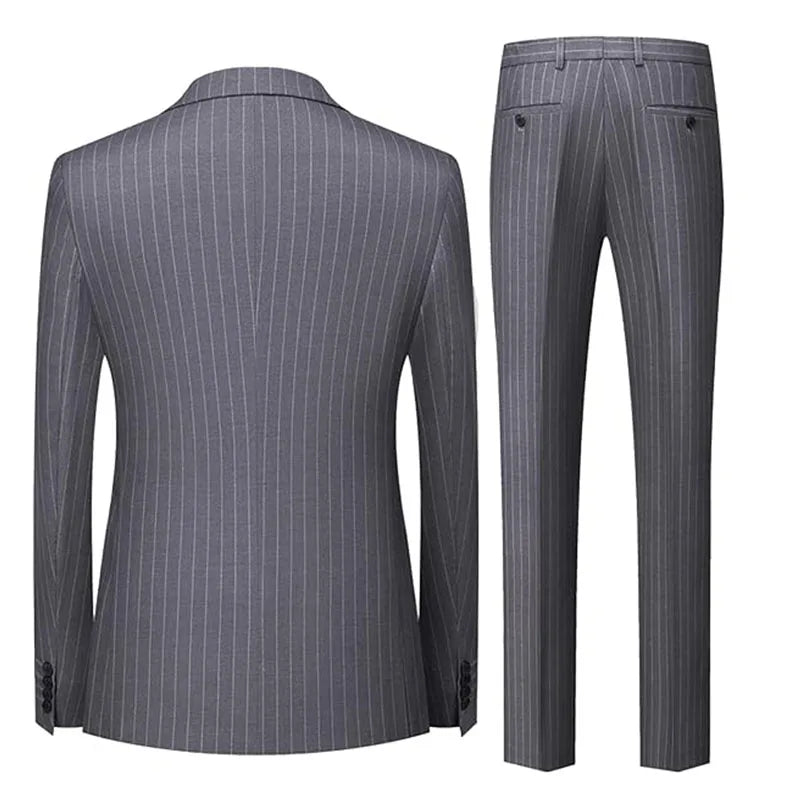 2pc Striped Double Breasted Men’s Suit Set(Jacket+Pants) Business Formal Man Suits Wedding Party Prom Dinner Work Travel Dinner
