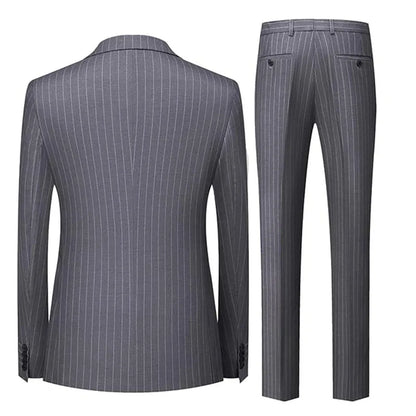 2pc Striped Double Breasted Men’s Suit Set(Jacket+Pants) Business Formal Man Suits Wedding Party Prom Dinner Work Travel Dinner