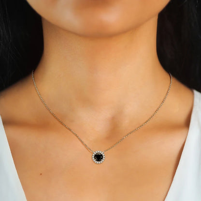 925 Sliver Moissanite Pendant Necklace Stud Earrings Sets Black Diamond Jewelry Set 18k White Gold Plated for Women & Men Gifts
