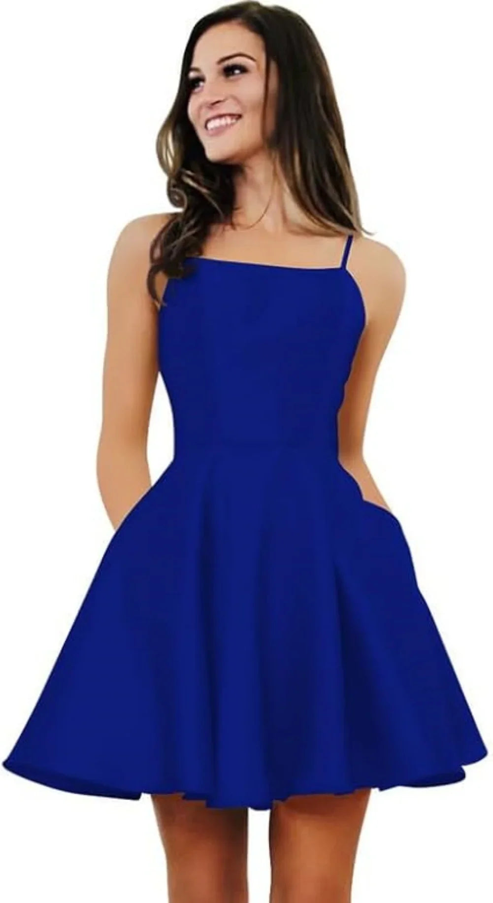 Short Homecoming Dresses for Teens With Pockets Spaghetti Straps Satin Prom Dress for Women A-line Knee Length Party Dress