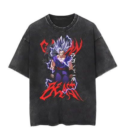 Anime Dragon Ball Z Vegeta Vintage Wash T-Shirt Short Sleeve Loose Sports Fitness T-Shirt Men's Harajuku Clothing Dragon Ball