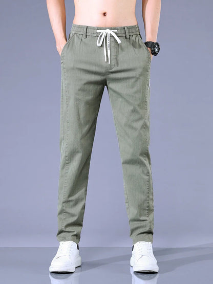 Size 28-38 Thin Casual Pants Mens Slim Simple Cotton Stretch Spring Summer Trousers Elastic Waist Drawstring Jogging Sweatpants
