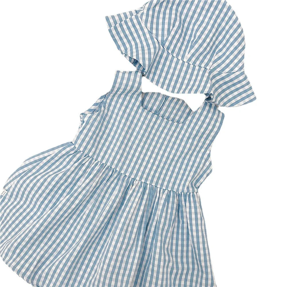 RAISE 2026 Summer Toddler Sibling Attire Fisherman's Hat Plaid Baby Girl Sundress Suits T-shirt Solid Shorts Infant Boy Outfits
