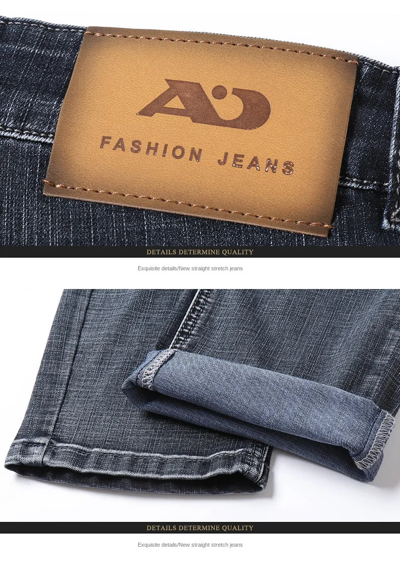 2026 Brand New Men  Straight Blue Gray Jeans Business Fashion Classic Style Cotton Stretch Denim Pants Male Brand Trousers