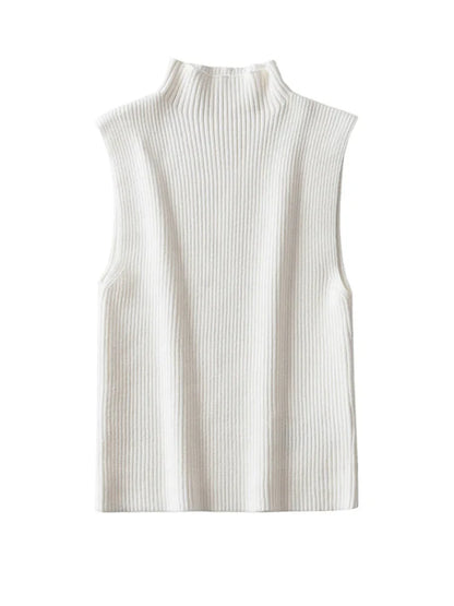 Women Fashion Fitted Basic Ribbed Knit Tank Tops Vintage High Neck Sleeveless Female Camis Chic Vest Top Mujer