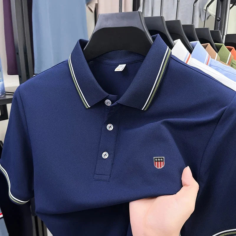 Luxury men's classic brand embroidered best-selling striped polo shirt summer new comfortable best-selling breathable short top
