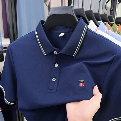 Luxury men's classic brand embroidered best-selling striped polo shirt summer new comfortable best-selling breathable short top