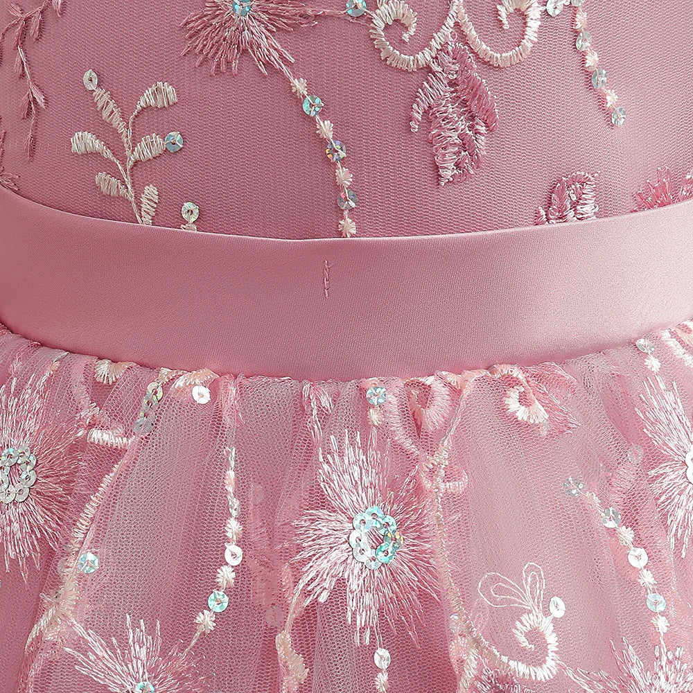 Vestidos de Festa para Meninas Daminhas de Flores de Verão Vestido Elegante de Tule para Casamento Princesa Formatura Vestido Infantil para Menina com Laço para Aniversário e Noite