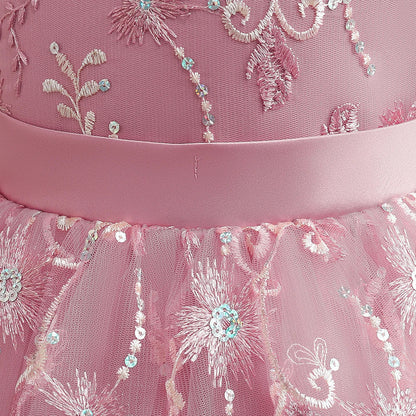 Vestidos de Festa para Meninas Daminhas de Flores de Verão Vestido Elegante de Tule para Casamento Princesa Formatura Vestido Infantil para Menina com Laço para Aniversário e Noite