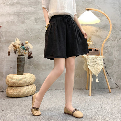 Plus sizeIce Silk Elastic Waist Wide-Leg Shorts Female Summer High Waist Drape Korean Casual Loose Soft Women's Shorts
