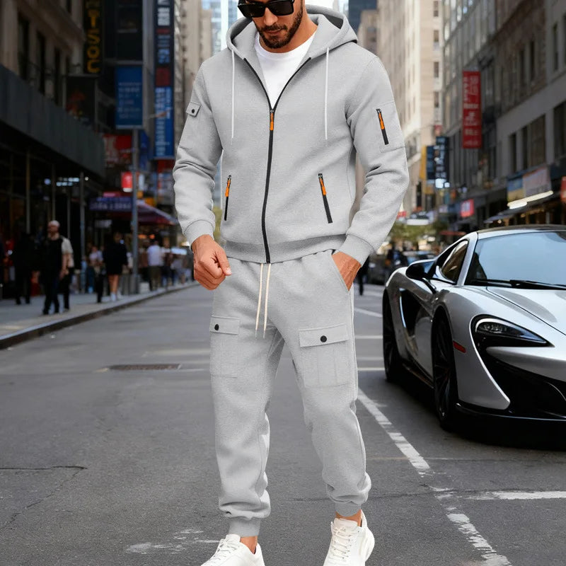 Autumn and winter men's velvet loose casual tooling outdoor sports fashion hooded sweater set