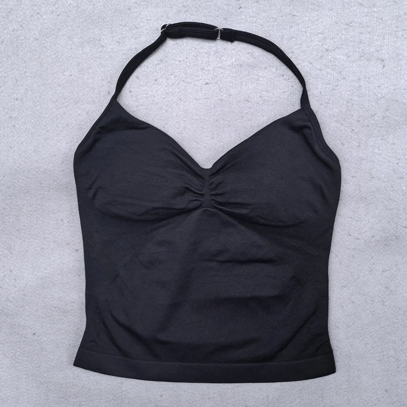 New Seamless Yoga Set Women 2Pcs Padded Halter Tank Top Scrunch Butt Lifting Gym Shorts Set Summer Sportswear Workout Clothes