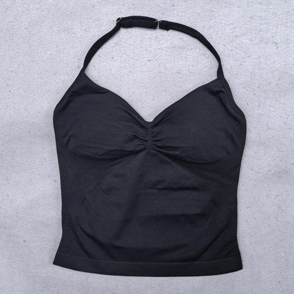 New Seamless Yoga Set Women 2Pcs Padded Halter Tank Top Scrunch Butt Lifting Gym Shorts Set Summer Sportswear Workout Clothes
