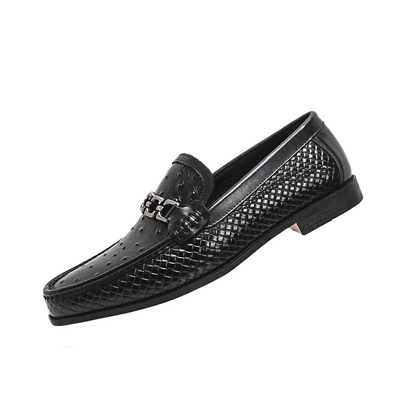 Men's Pointed Toe Formal Leather Shoes Non-Slip Comfortable Handmade Military Style Banquet Shoes with Metal Buckles