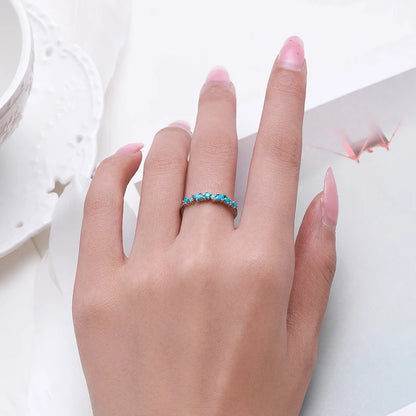 Vintage 925 Sterling Silver Elegant Turquoise Trendy Female Ring For Women Party Stackable Fine Jewely Birthday Gifts
