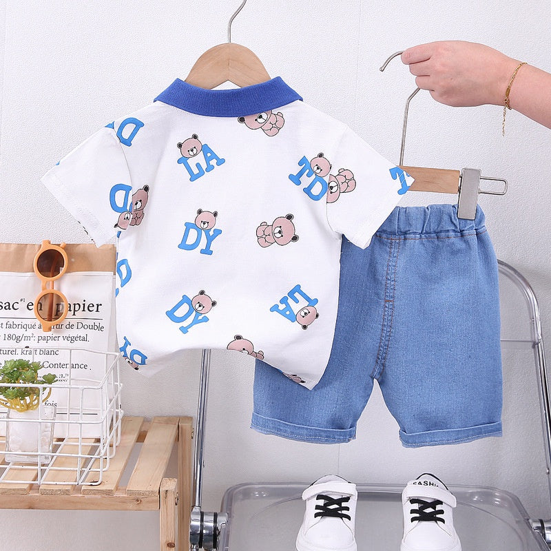 Summer Kids Baby Boys Cartoon Bear Suits Short Sleeve T-Shirt Shorts Casual Clothes Outfit Girls Clothing 2PCS/Set