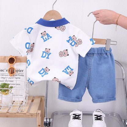 Summer Kids Baby Boys Cartoon Bear Suits Short Sleeve T-Shirt Shorts Casual Clothes Outfit Girls Clothing 2PCS/Set