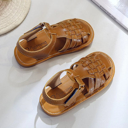 Toddler Sandals for Boys Cut outs Leather Shoes 2026 Summer Brand New Gladiator Sandals Weave Baby Boy Beach Shoes Flats H05096