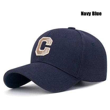 New High Quality Cotton HardTop Baseball Cap Elastic Pineapple Cloth Material Gold Thread Embroidery Craft C Letter Design Style