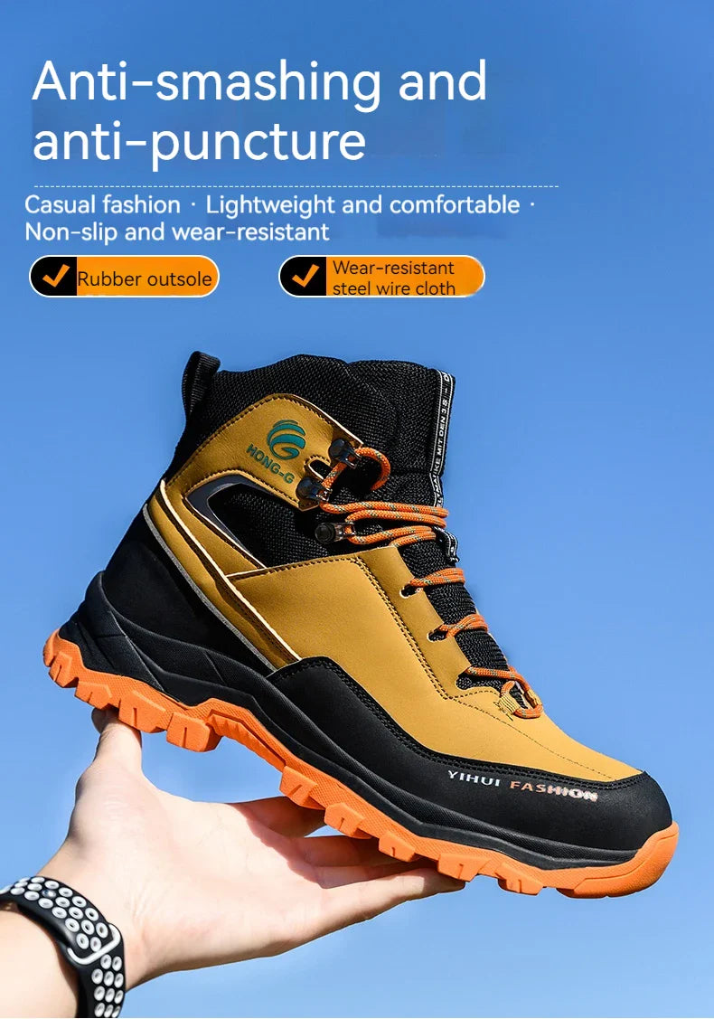 Men's Safety Shoes Steel Toe Anti Smash Safety Boots Puncture Proof Construction Wear-Resistant Work Boots