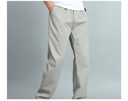 Big Size Mens Casual Pants Relaxed Fit Cotton Trousers Elastic Waist Drawstring Sweatpants Mens Jogger Pants Summer Spring