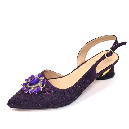 Sandálias Azul Royal Femininas Scarpin de Luxo Salto Médio Design de Strass Sapatos e Bolsas para Festa