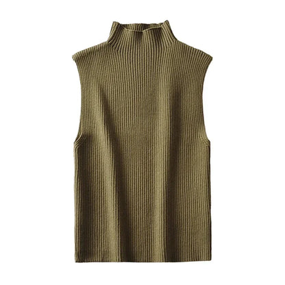 Women Fashion Fitted Basic Ribbed Knit Tank Tops Vintage High Neck Sleeveless Female Camis Chic Vest Top Mujer