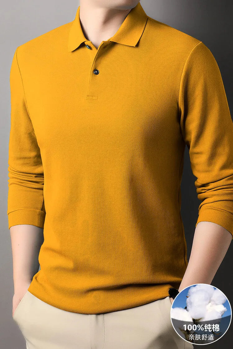 100% Cotton Polo Shirt, Four Seasons Universal  Leisure Long Sleeve, Breathable Lapels T-shirt, Perfect for Golf Sports Durable