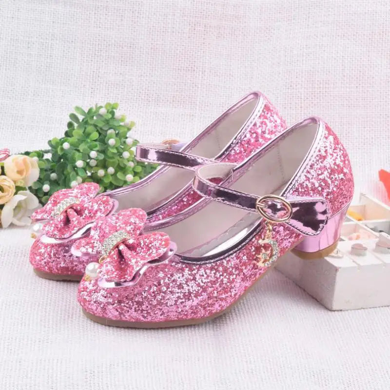 Spring Children Shoes Girls High Heel Princess Dance Sandals Kids Shoes Glitter Leather Fashion Girls Party Dress Wedding Shoes