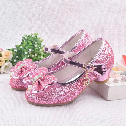 Spring Children Shoes Girls High Heel Princess Dance Sandals Kids Shoes Glitter Leather Fashion Girls Party Dress Wedding Shoes