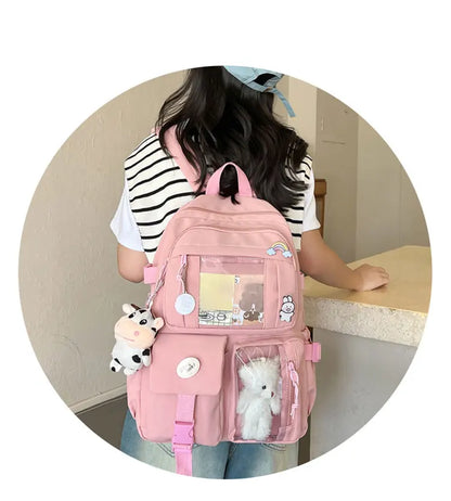 New Cute Nylon Backpack Suitable for Young Girls, Female Students, and Ladies, Multi-Pocket Student Backpack