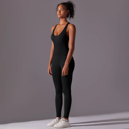 Sexy Back V Jumpsuit Gym Set Women Training Yoga Suit Sportswear Women Sports Jumpsuit Fitness Rompers Stretch Workout Bodysuits