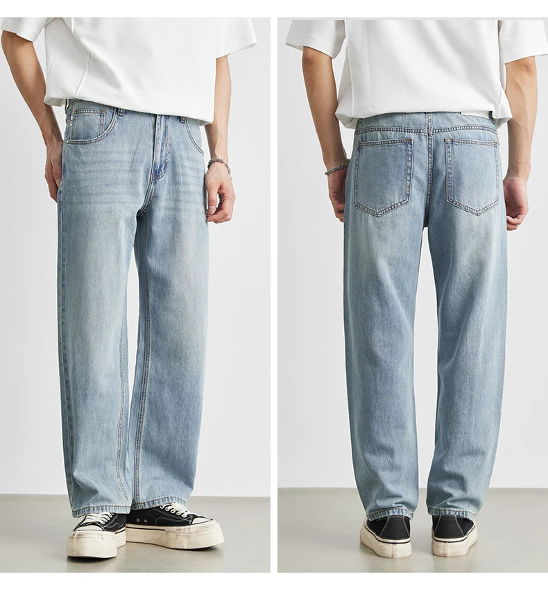 Men's Straight Jeans 2025 Summer New Thin Denim Trousers Casual Loose Outdoor Wide-leg Pants Fashion Nine-point Pants 28-36