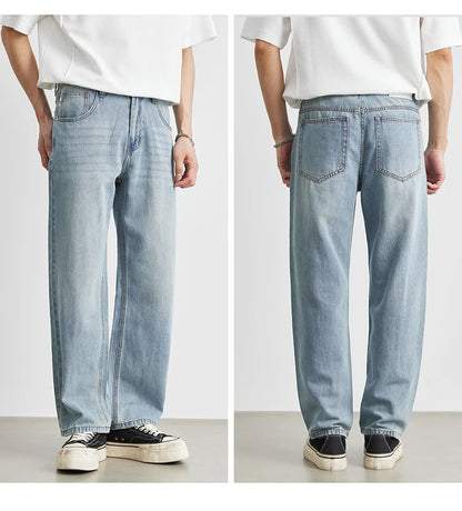 Men's Straight Jeans 2025 Summer New Thin Denim Trousers Casual Loose Outdoor Wide-leg Pants Fashion Nine-point Pants 28-36