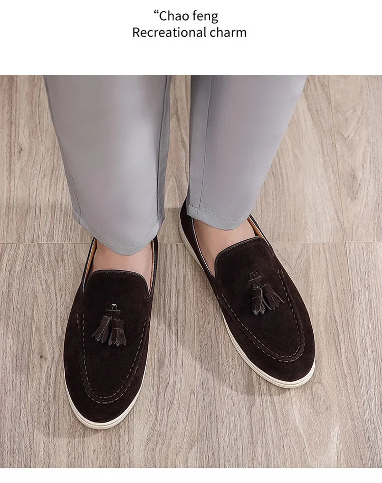 Unisex Lightweight Flat Bottom Tassel Casual Shoes Fashionable Versatile Large Size Men's Shoes Business Casual Slip-On Loafers