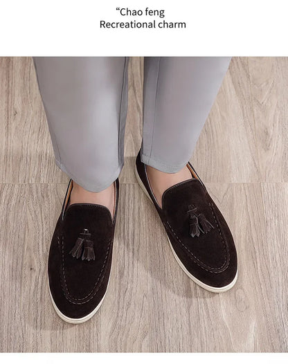 Unisex Lightweight Flat Bottom Tassel Casual Shoes Fashionable Versatile Large Size Men's Shoes Business Casual Slip-On Loafers