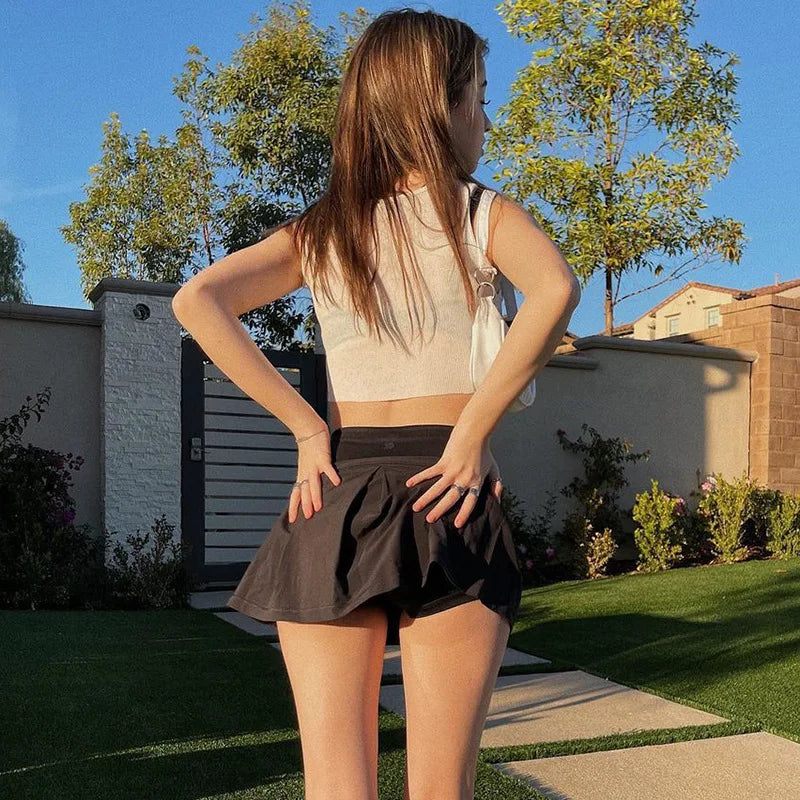 Y2K European and American women's summer solid color high waisted lining wrapped hip skirt temperament short skirt