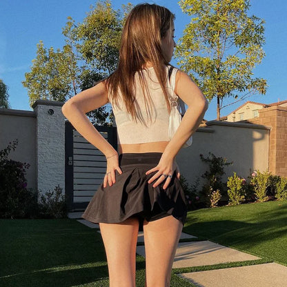 Y2K European and American women's summer solid color high waisted lining wrapped hip skirt temperament short skirt