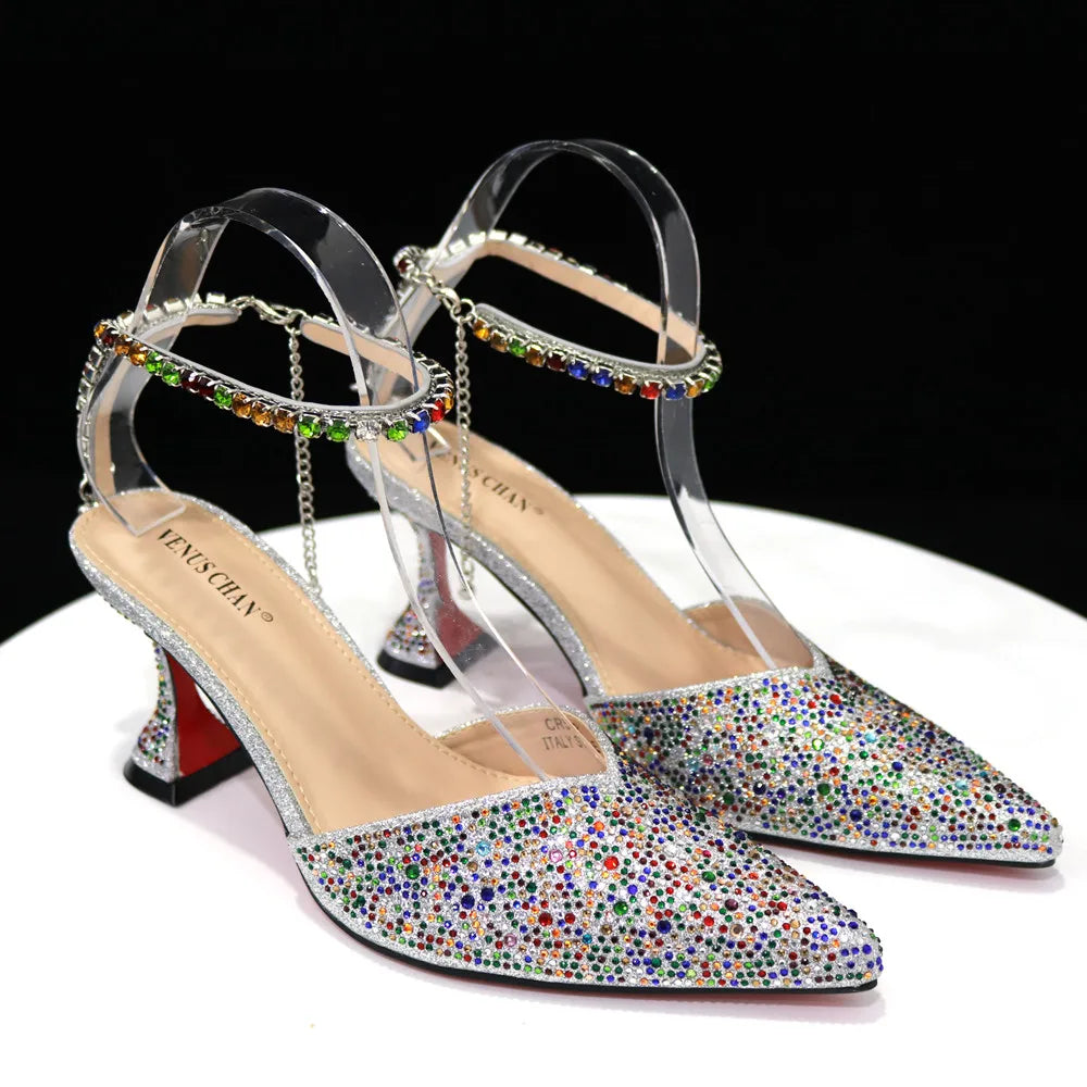 Pointed Shoes Bag Soft Handle Bag Anklet Design Medium Heel Ladies Shoes Suitable for Wedding Party