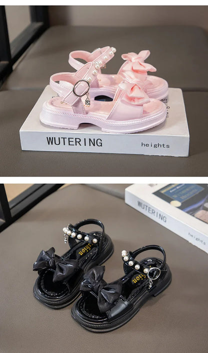 2026 Girls Sandals Kids Soft Soles Casual Princess Shoes New Water Diamond Beach Shoes Bow Shaped Girl Sandals