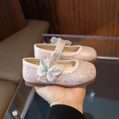 New Girls Princess Shoes Fashion Children's Bow Rhinestone Sequin Kids Shoes Baby Party Student Flat Performance Shoes