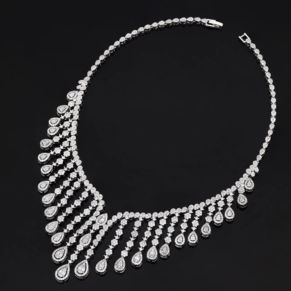 Luxury  4 Pieces Bridal Wedding Jewelry for Women Cubic Zirconia Water Drop Earrings Tassel Necklace Jewelry Sets Party Gift
