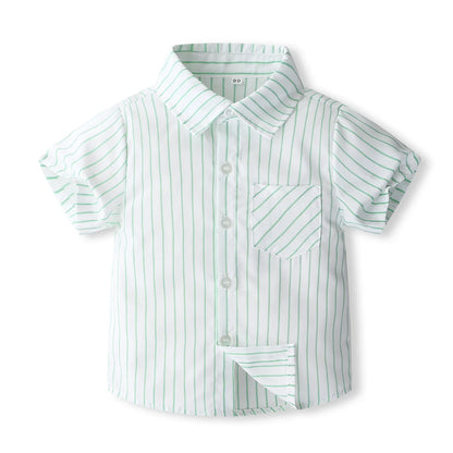 1-5Y Baby Boys Gentleman Outfit Stripe Print Short Sleeve Shirts +Bow Tie + Suspender Shorts Sets Kids Summer Clothes