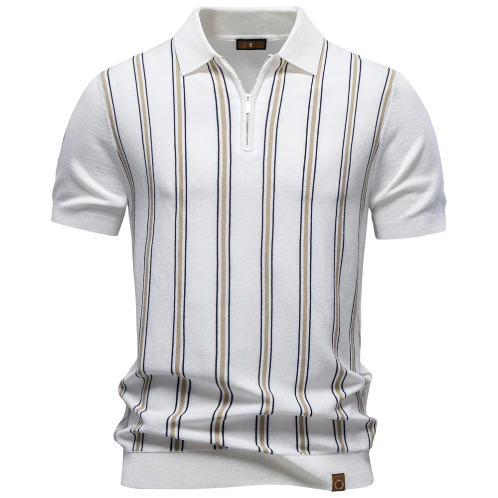 Men's Stripe Polo Shirt Old Money Style Short Sleeve Soft Breathable Casual Elegant Fabric for Comfortable Wear