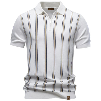 Men's Stripe Polo Shirt Old Money Style Short Sleeve Soft Breathable Casual Elegant Fabric for Comfortable Wear